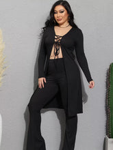 Cárdigan de dos piezas con lazo y pantalones largos